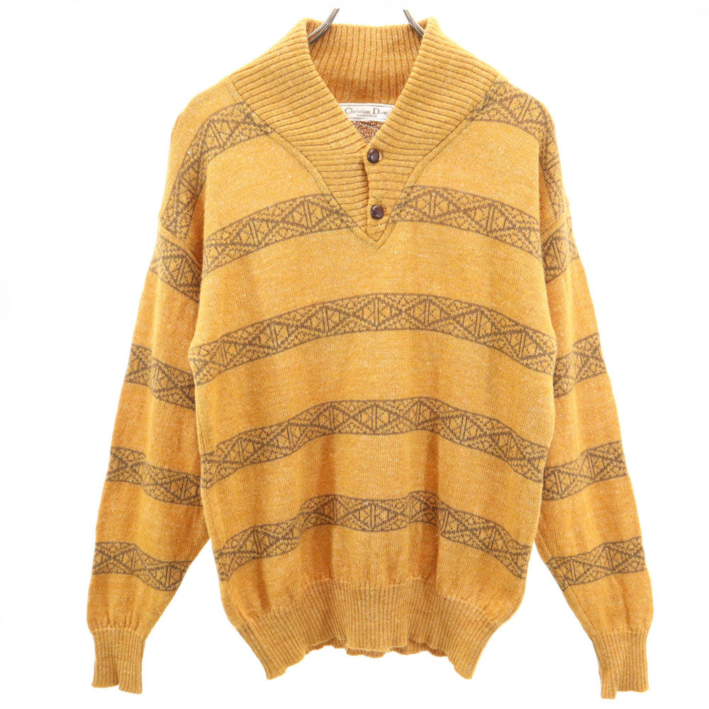 クリスチャンディオール ムッシュ 90s 日本製 ウールブレンド オールド ボーダー柄 長袖 セーター M 山吹色 Christian Dior MONSIEUR ニット メンズ
