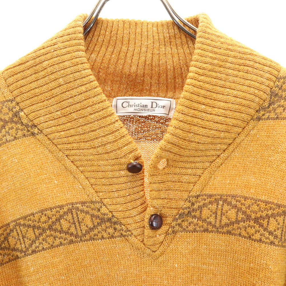 クリスチャンディオール ムッシュ 90s 日本製 ウールブレンド オールド ボーダー柄 長袖 セーター M 山吹色 Christian Dior MONSIEUR ニット メンズ