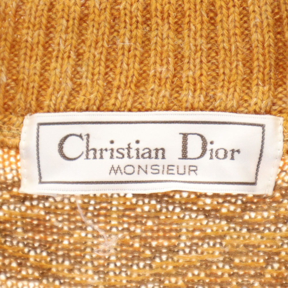 クリスチャンディオール ムッシュ 90s 日本製 ウールブレンド オールド ボーダー柄 長袖 セーター M 山吹色 Christian Dior MONSIEUR ニット メンズ
