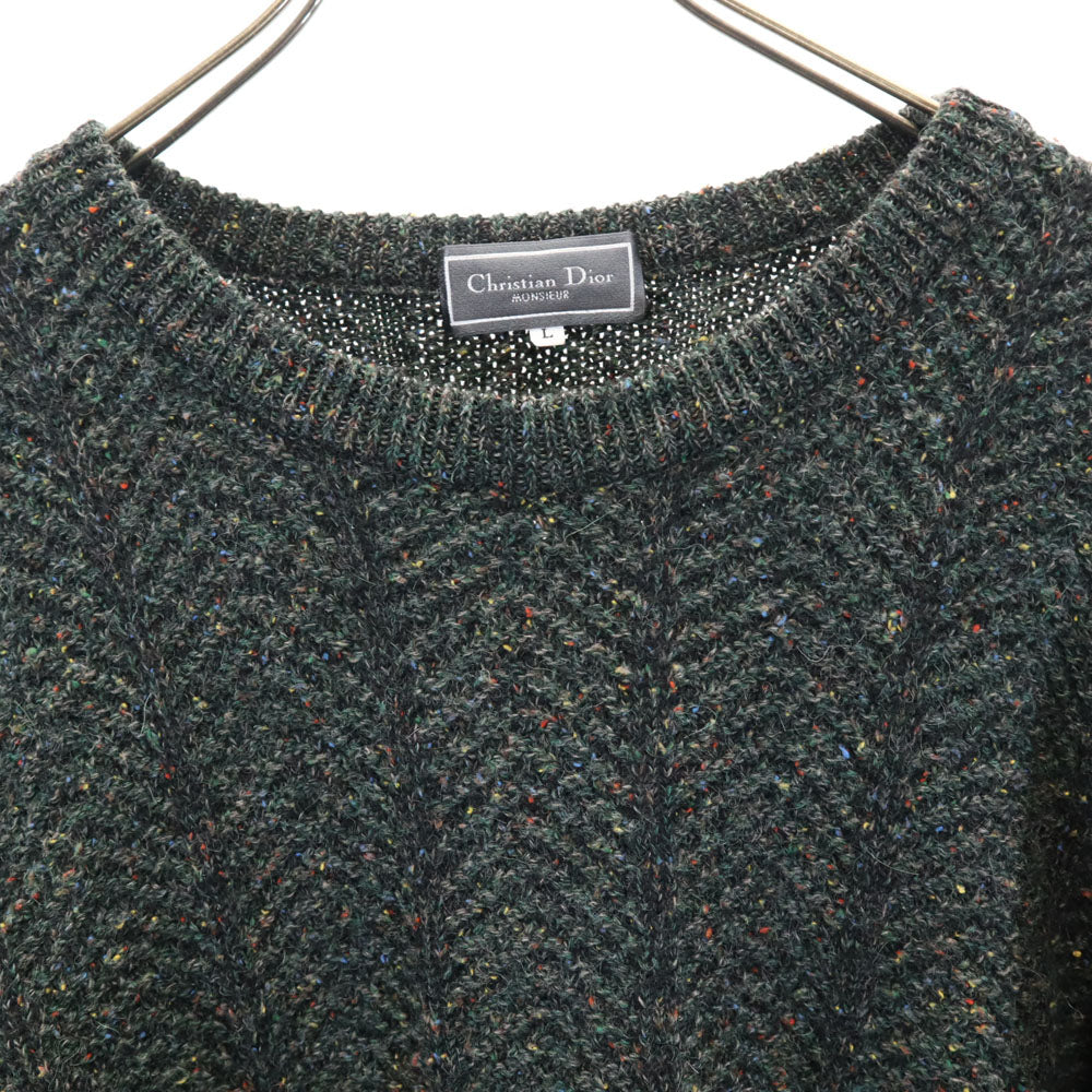 クリスチャンディオール ムッシュ 90s ウールブレンド オールド 長袖 セーター L 深緑 Christian Dior MONSIEUR ニット メランジ メンズ