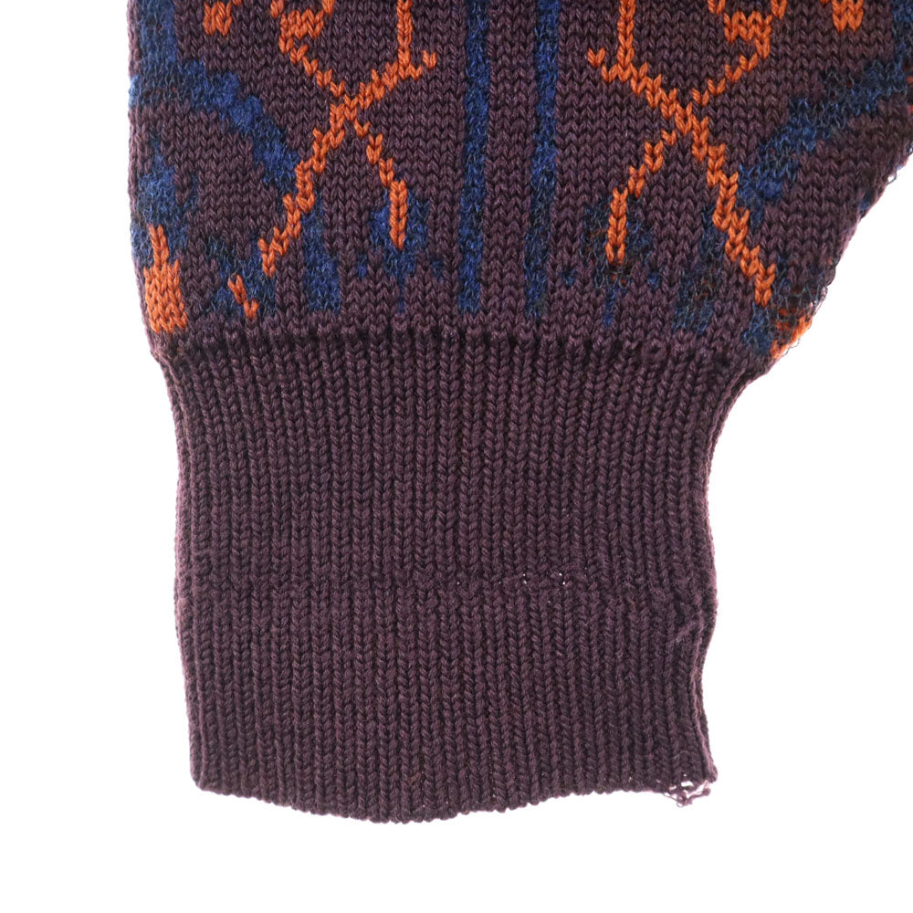 イヴサンローラン 80s 90s オールド 総柄 長袖 セーター L 赤茶系 YVES SAINT LAURENT ニット エルボーパッチ メンズ