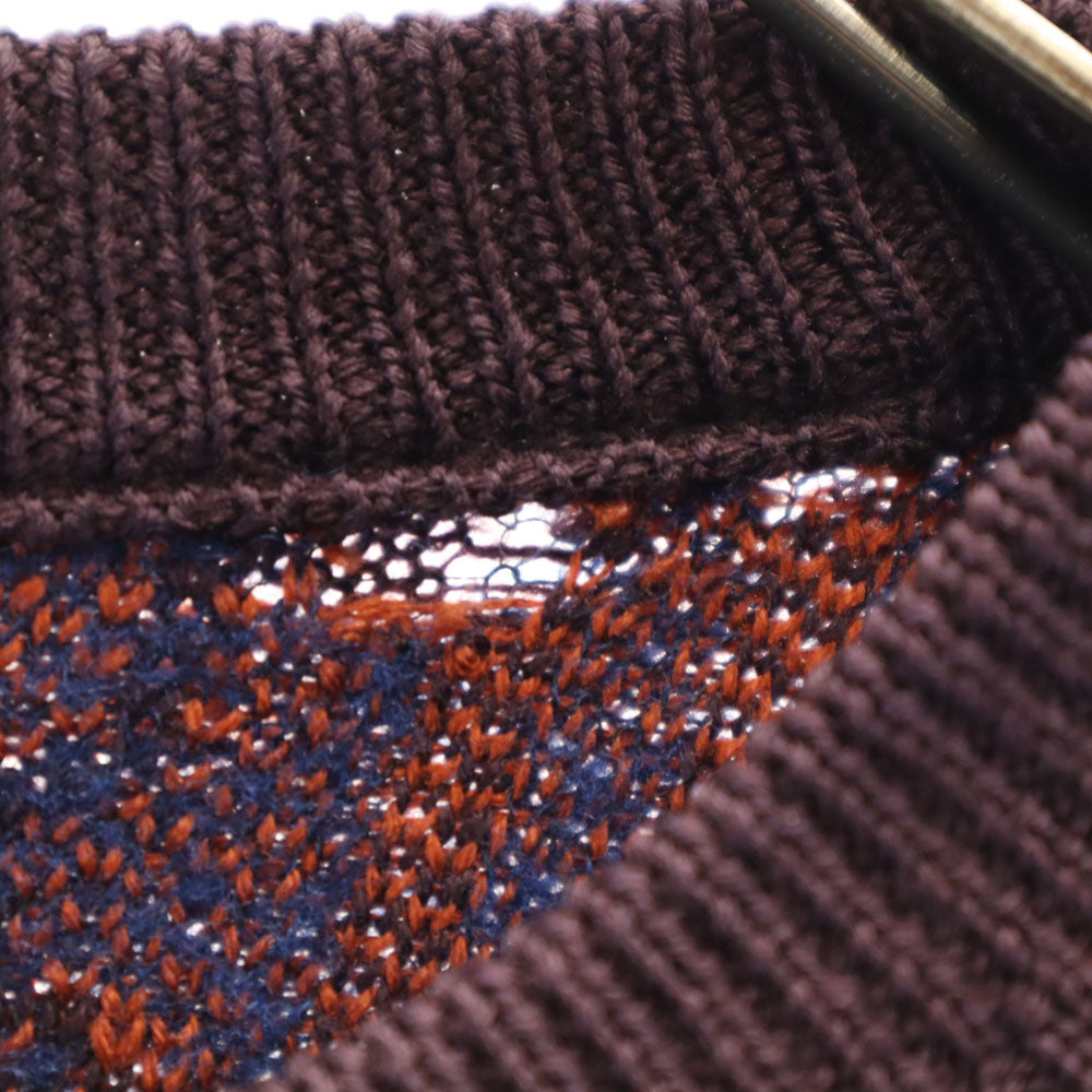 イヴサンローラン 80s 90s オールド 総柄 長袖 セーター L 赤茶系 YVES SAINT LAURENT ニット エルボーパッチ メンズ