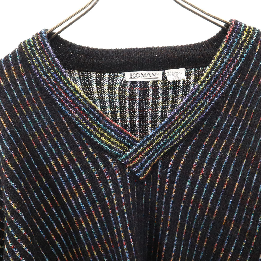 KOMAN 80s 90s オールド 長袖 Vネック セーター XL ダークブラウン系 ニット メンズ