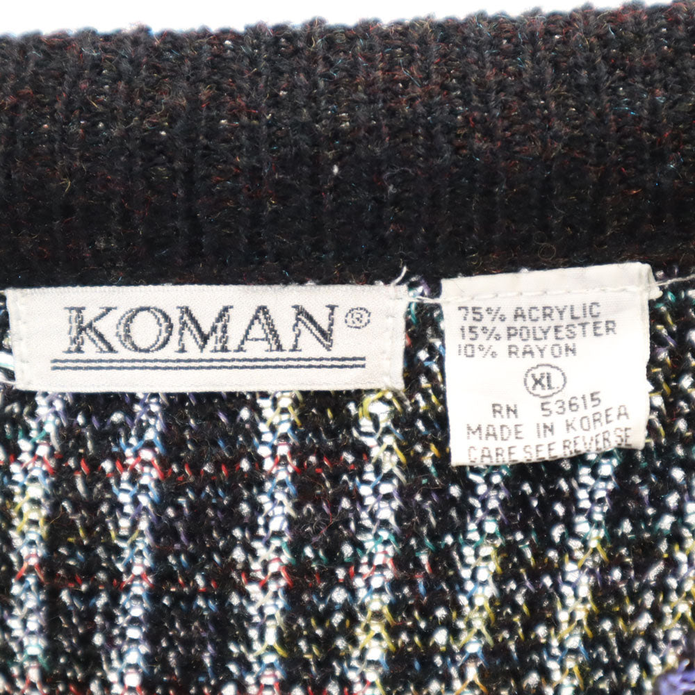 KOMAN 80s 90s オールド 長袖 Vネック セーター XL ダークブラウン系 ニット メンズ
