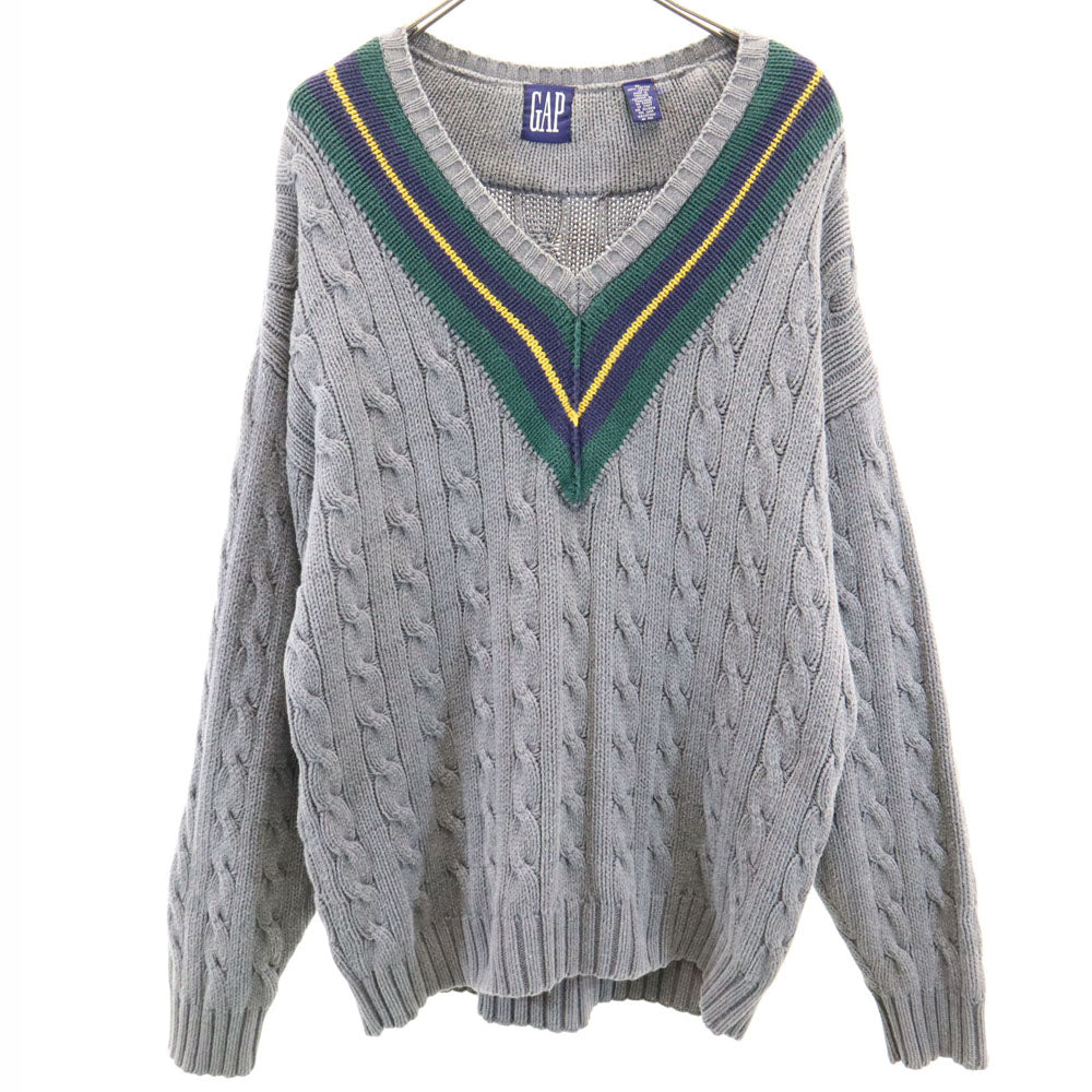 GAP ギャップ 90s オールド チルデン 長袖 Vネック セーター XL グレー ニット レディース