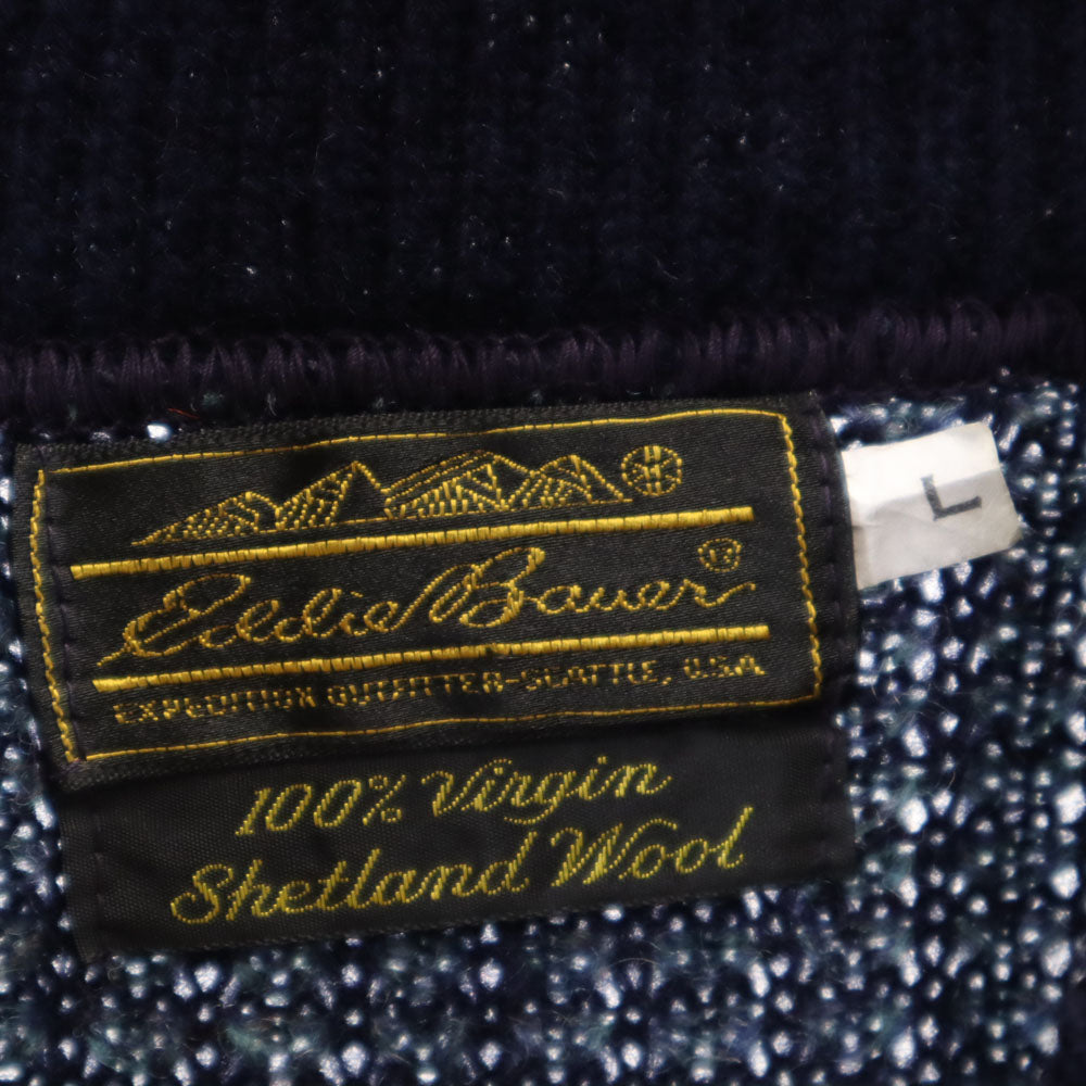 Eddie Bauer エディーバウアー 80s ウール 黒タグ オールド 長袖 セーター L ネイビー ニット 厚手 メンズ