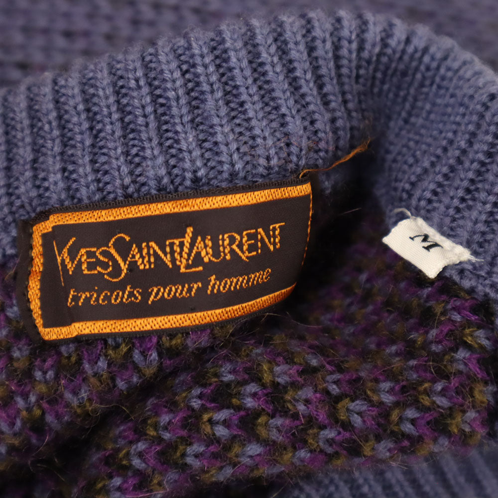 YVES SAINT LAURENT イヴサンローラン 80s 90s ウールブレンド オールド 長袖 Vネック セーター M ネイビー tricots pour homme ニット 厚手 メンズ