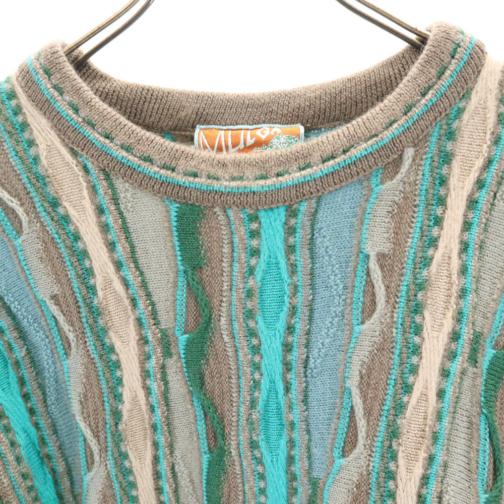 MULGA CLASSICS 90s オールド 総柄 長袖 セーター M グリーン系 3D ニット メンズ