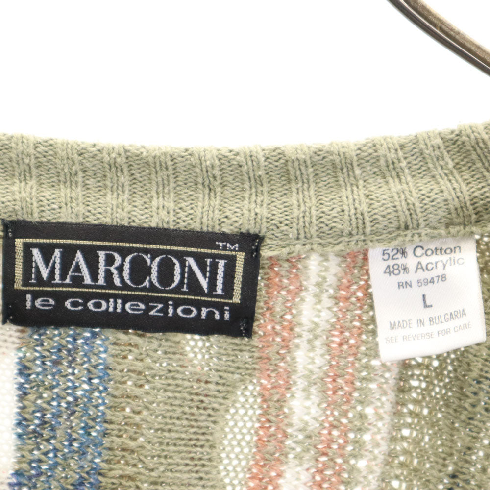 MARCONI 90s ブルガリア製 オールド 総柄 長袖 セーター L カーキ系 ニット 3D メンズ