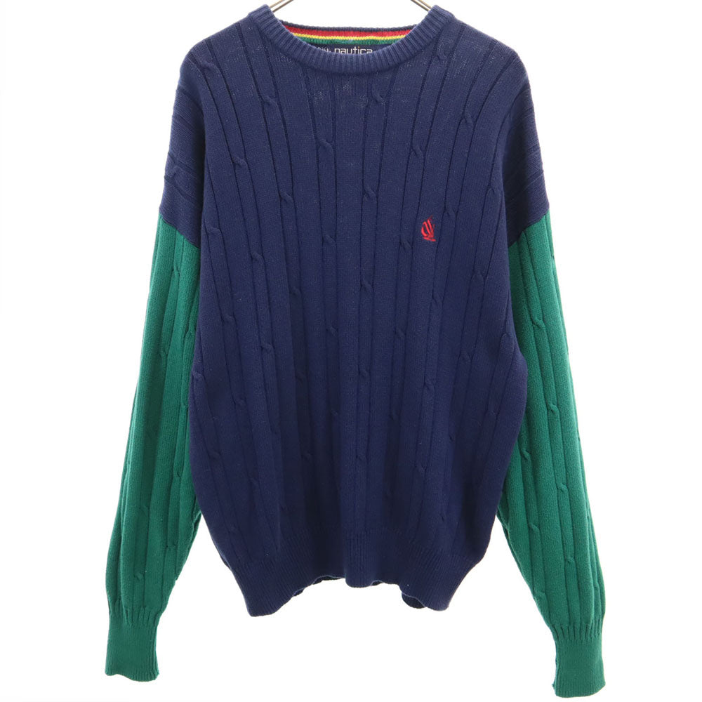 NAUTICA ノーティカ 90s コットン オールド バイカラー 長袖 セーター M ネイビー ニット メンズ