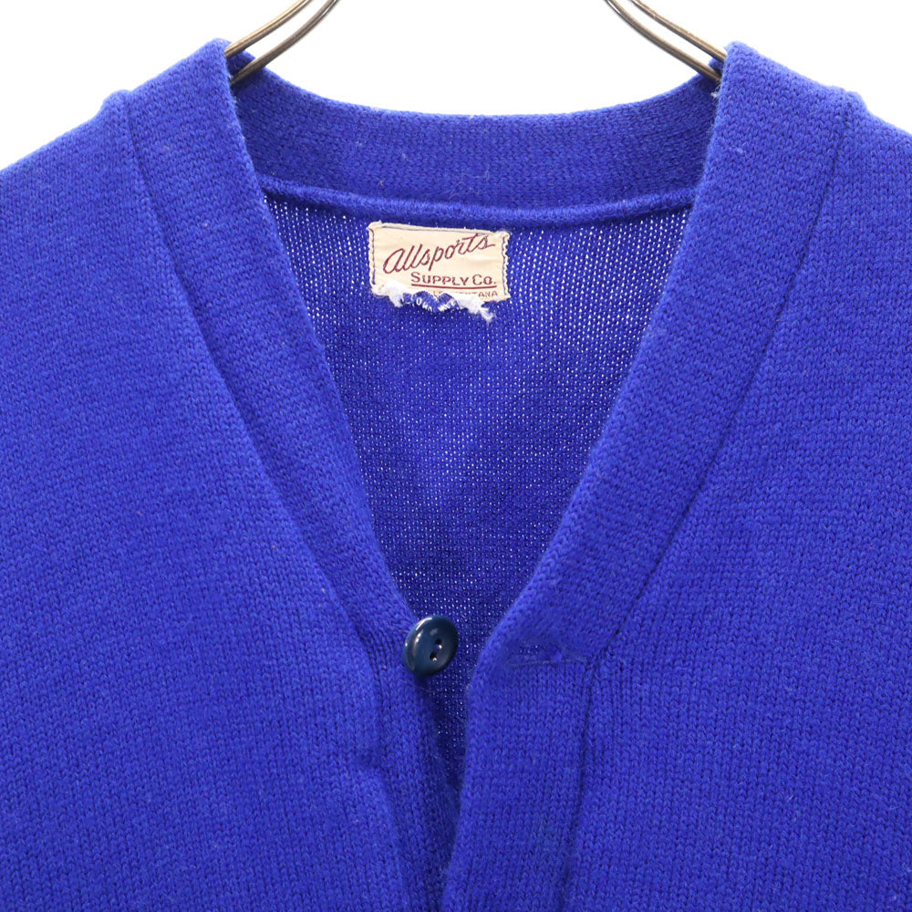 ALL SPORTS オールスポーツ 70s ヴィンテージ レタード 長袖 Vネック ニットカーディガン 群青色 メンズ