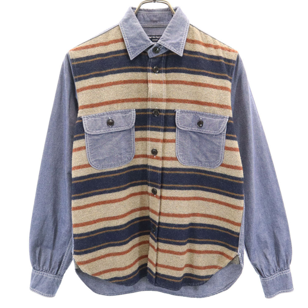COMME des GARCONS HOMME コムデギャルソンオム 2013年 日本製 ボーダー柄 長袖 シャンブレーシャツ XS ネイビー 他 メンズ
