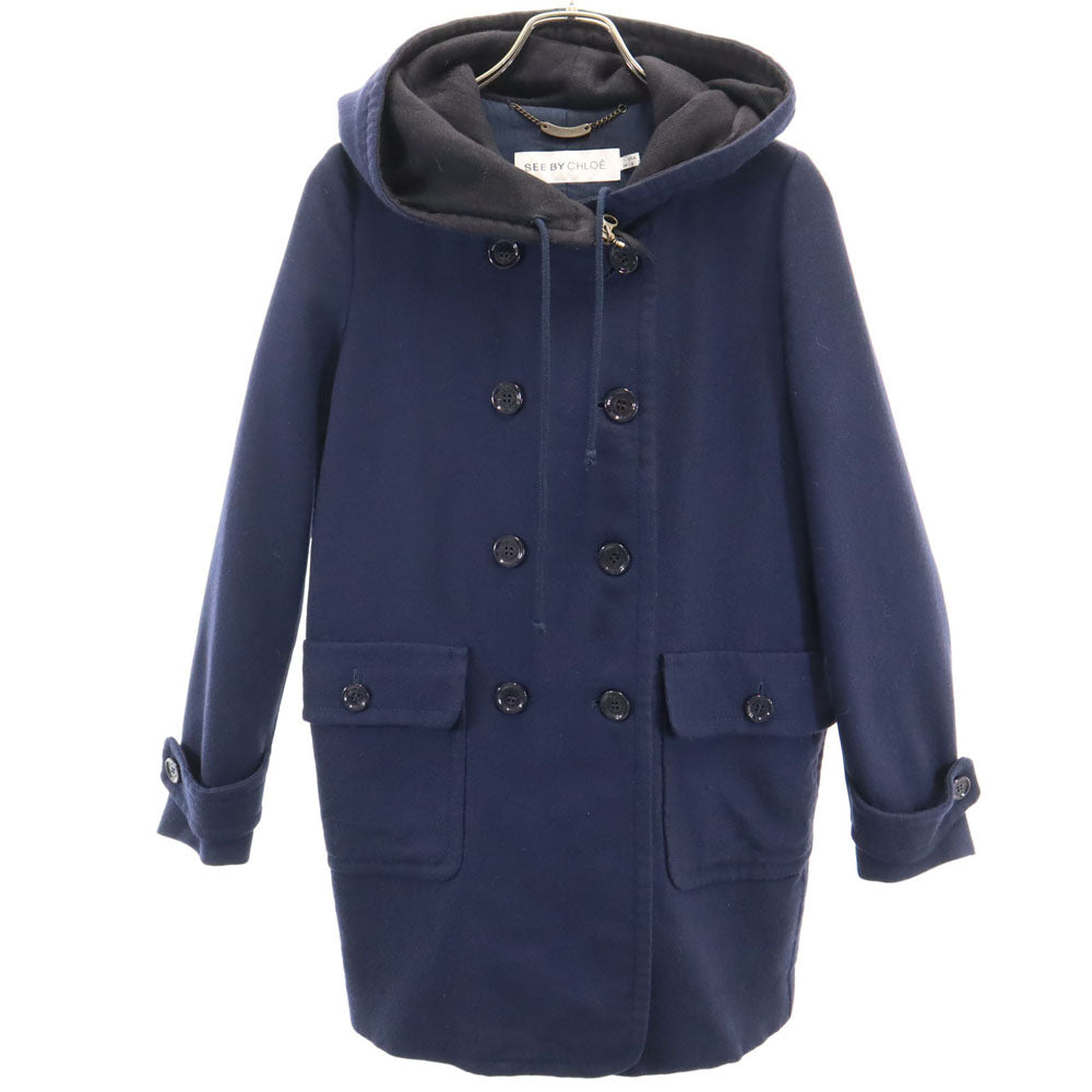 SEE BY CHLOE シーバイクロエ ウールブレンド フーデッド ピーコート 38 ネイビー レディース
