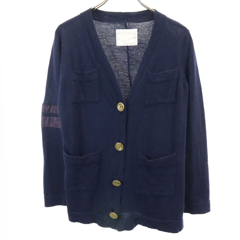 Sacai サカイ 日本製 長袖 Vネック ニットカーディガン 2 ネイビー レディース