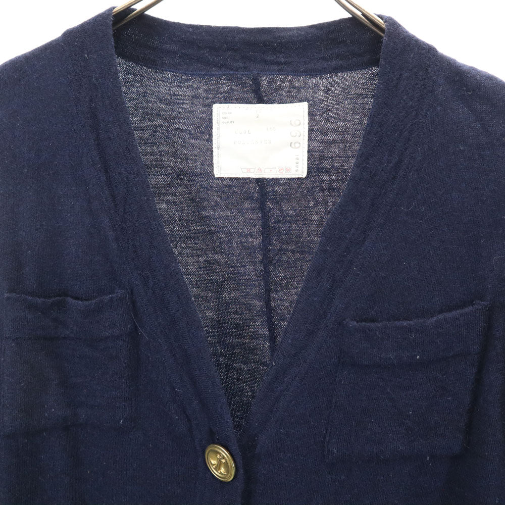 Sacai サカイ 日本製 長袖 Vネック ニットカーディガン 2 ネイビー レディース