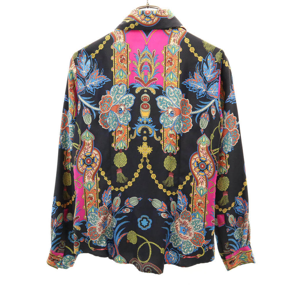 未使用 ETRO エトロ イタリア製 シルク 総柄 長袖 シャツ 42 ブラック 他 レディース