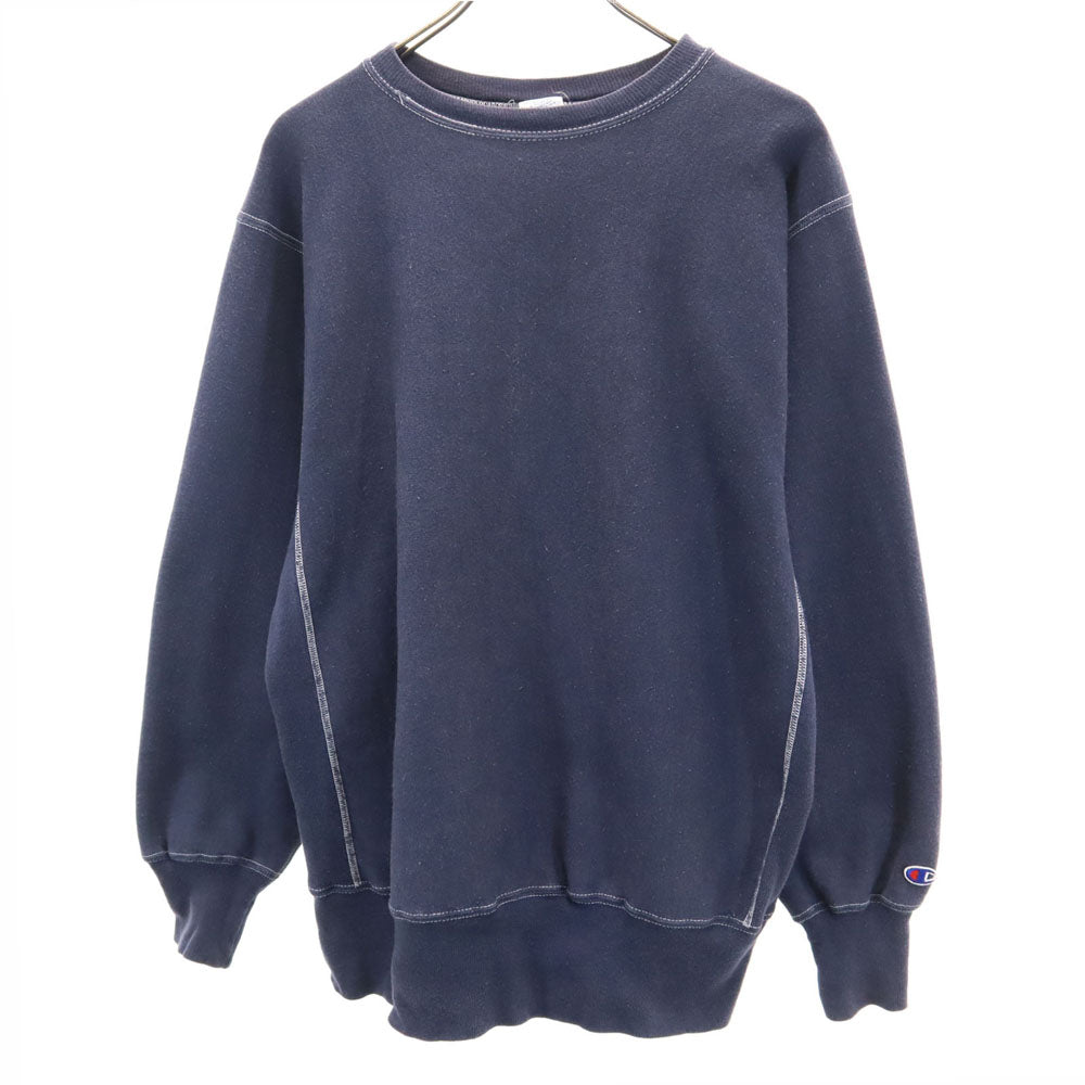 Champion チャンピオン 90s メキシコ製 刺繍タグ オールド 目無し 長袖 リバースウィーブ スウェット トレーナー L ネイビー 裏起毛 メンズ