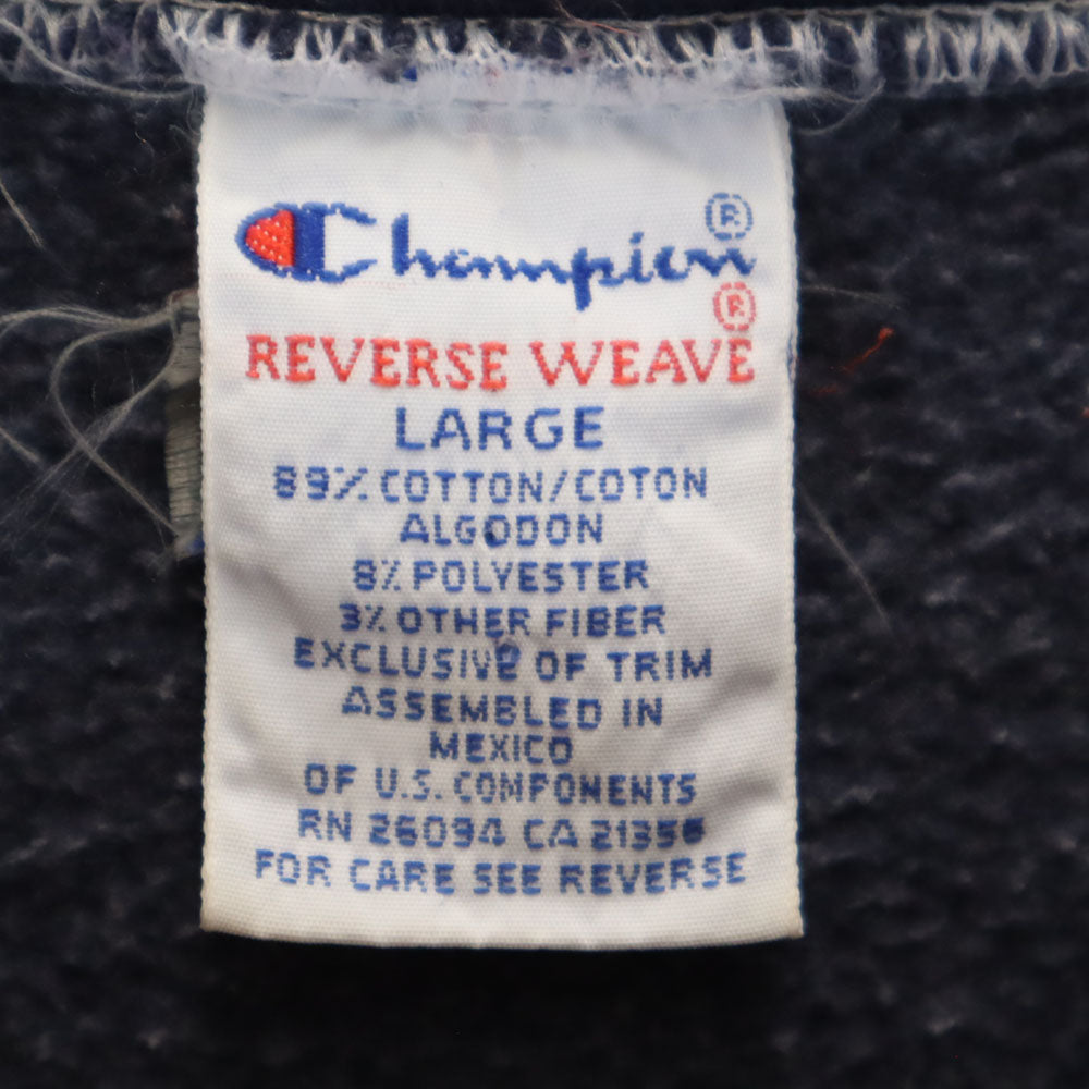 Champion チャンピオン 90s メキシコ製 刺繍タグ オールド 目無し 長袖 リバースウィーブ スウェット トレーナー L ネイビー 裏起毛 メンズ