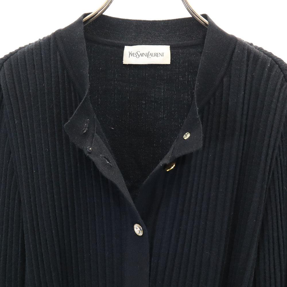 イヴサンローラン 90s オールド 長袖 プリーツ ニットカーディガン M ブラック YVES SAINT LAURENT レディース