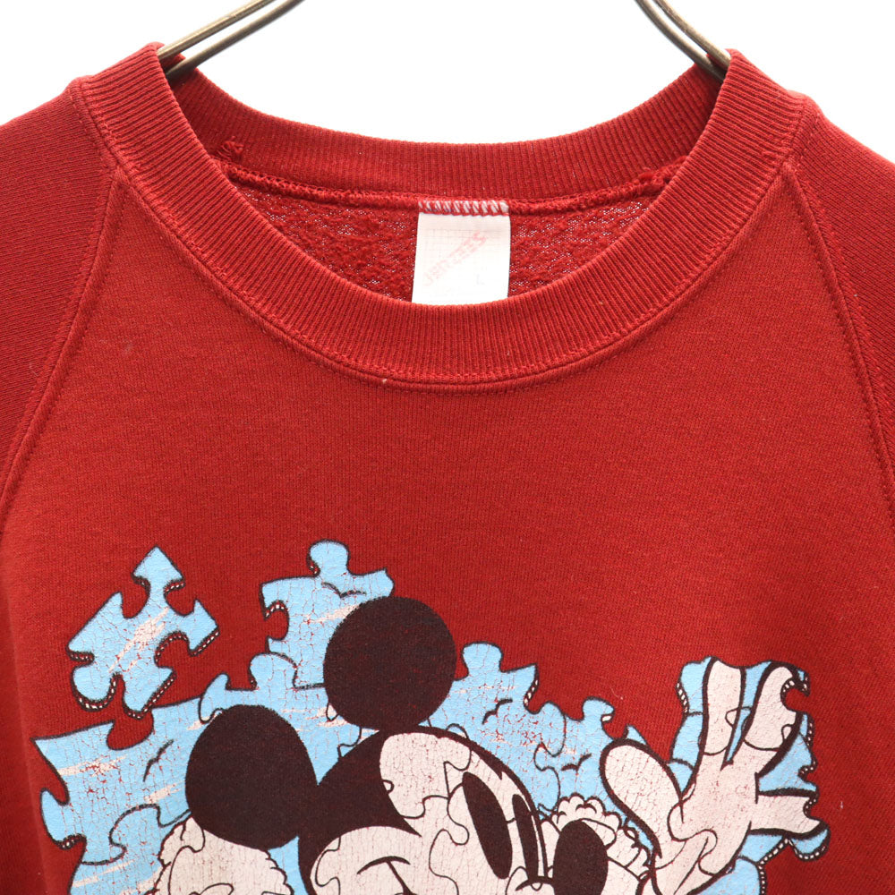 JERZEES ジャージーズ 90s USA製 オールド パズル ミッキーマウス 長袖 スウェット トレーナー L レッド Disney ディズニー クラック加工 メンズ