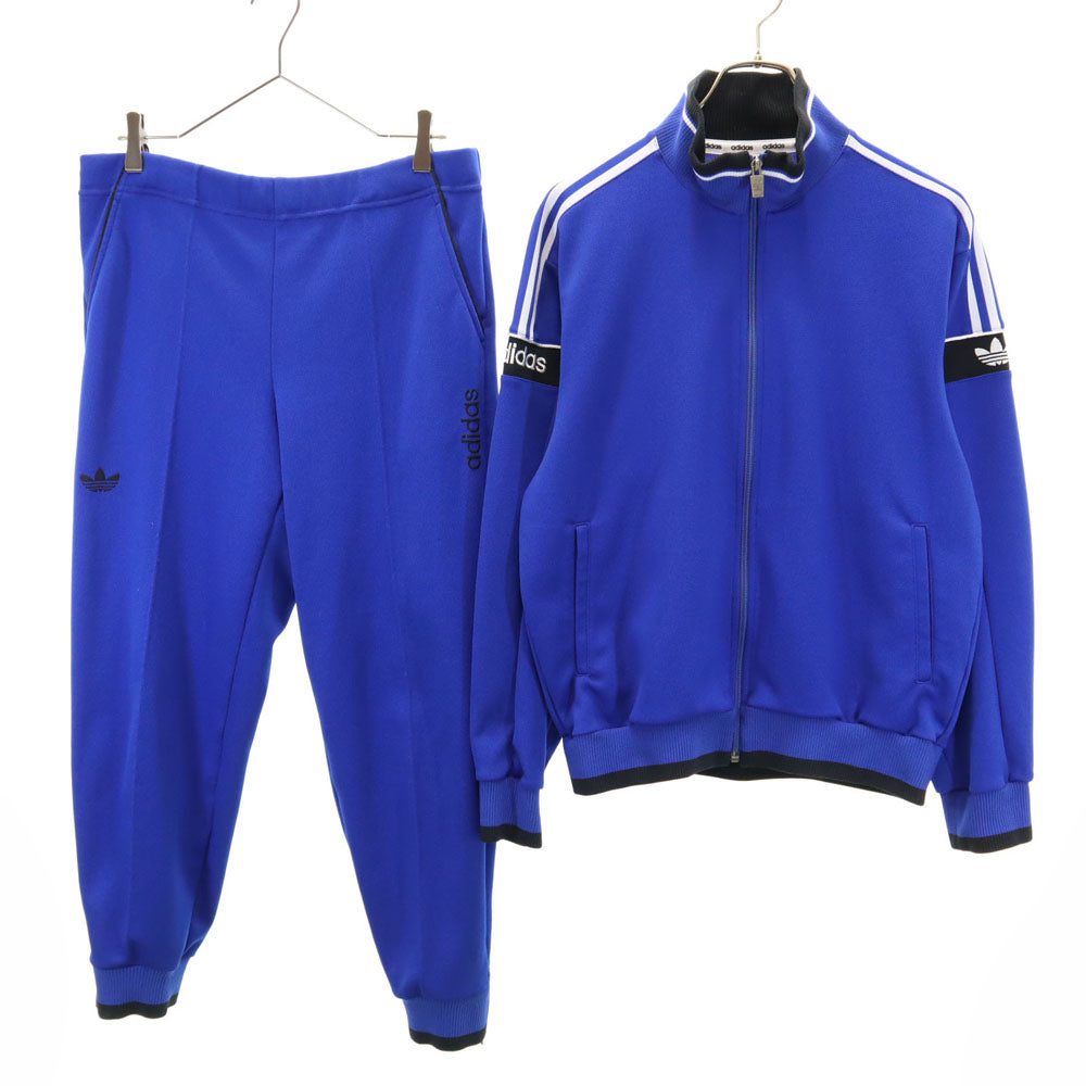 アディダス 80s デサント製 ヴィンテージ トレフォイルロゴ トラックジャケット 上下 セットアップ L ブルー系 adidas ジャージ メンズ
