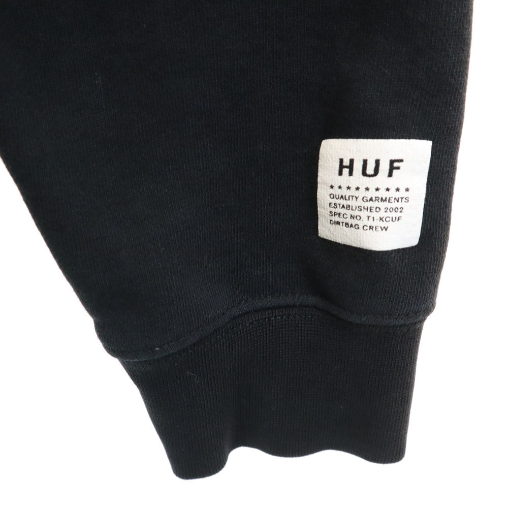 HUF ハフ × スラッシャー コラボ バックプリント 長袖 スウェットパーカー M ブラック × THRASHER 裏起毛 プルオーバー メンズ