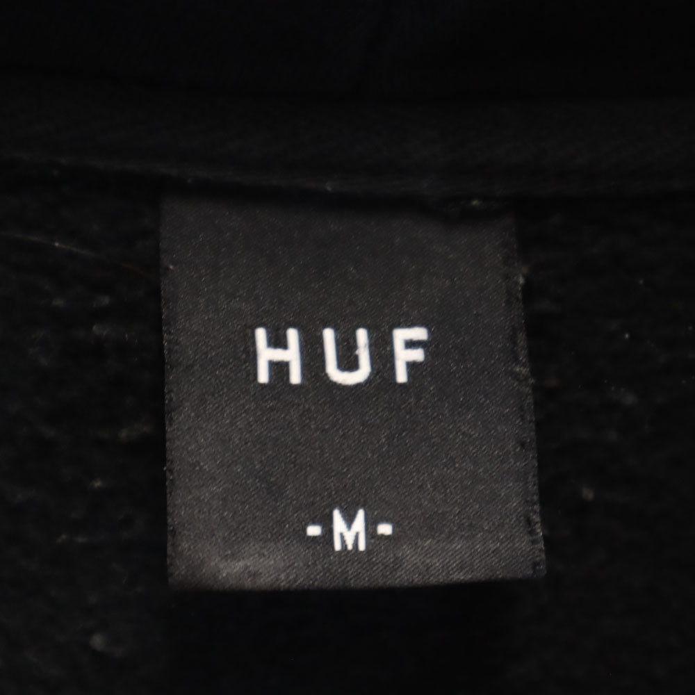 HUF ハフ × スラッシャー コラボ バックプリント 長袖 スウェットパーカー M ブラック × THRASHER 裏起毛 プルオーバー メンズ
