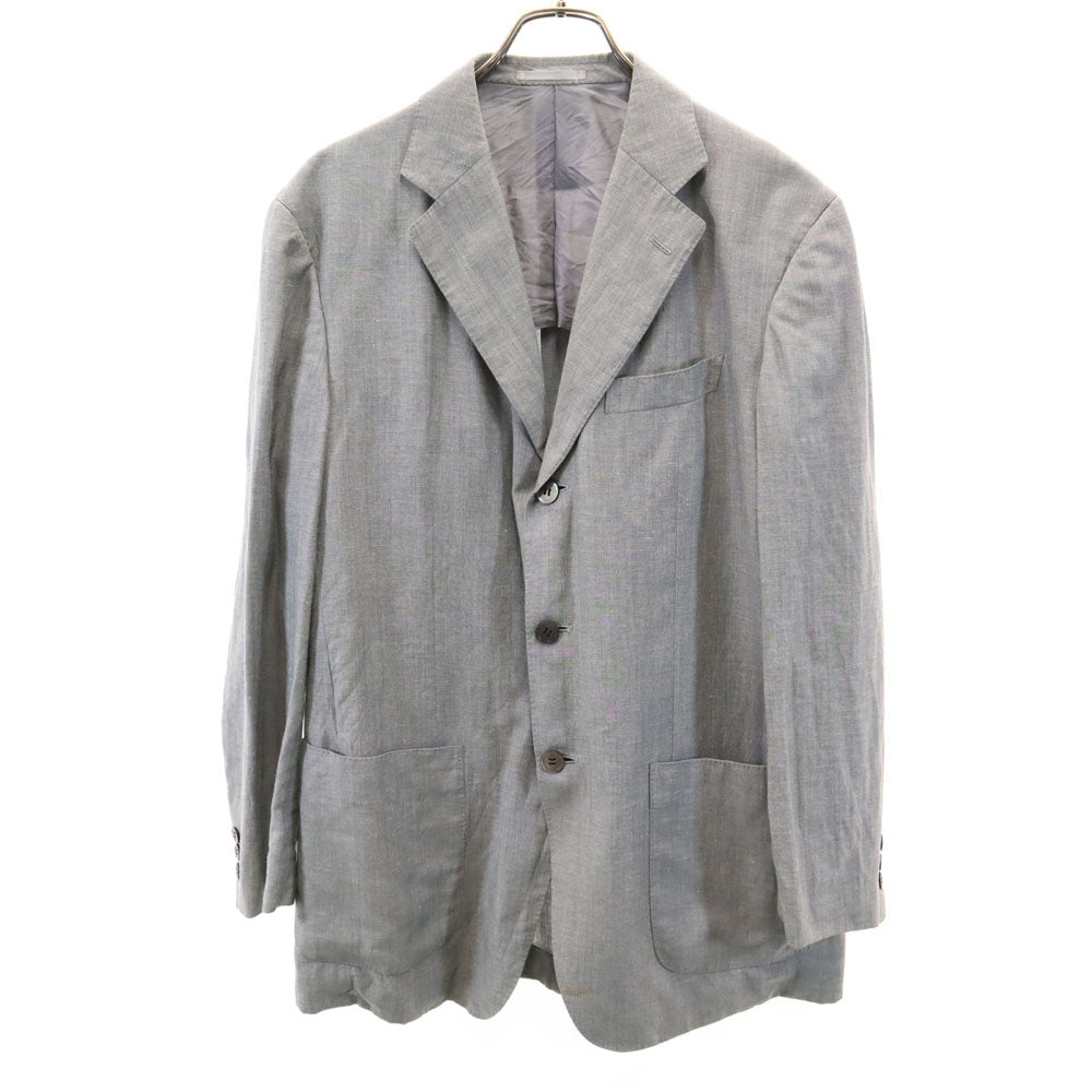 LANVIN ランバン 90s ウール リネンブレンド オールド 長袖 テーラードジャケット R50-46 グレー CLASSIQUE メンズ