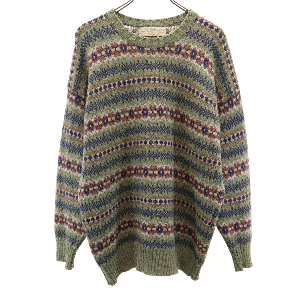 BRAEMAR ブレーマー 80s 90s スコットランド製 オールド 総柄 長袖 セーター S オリーブ系 ニット メンズ