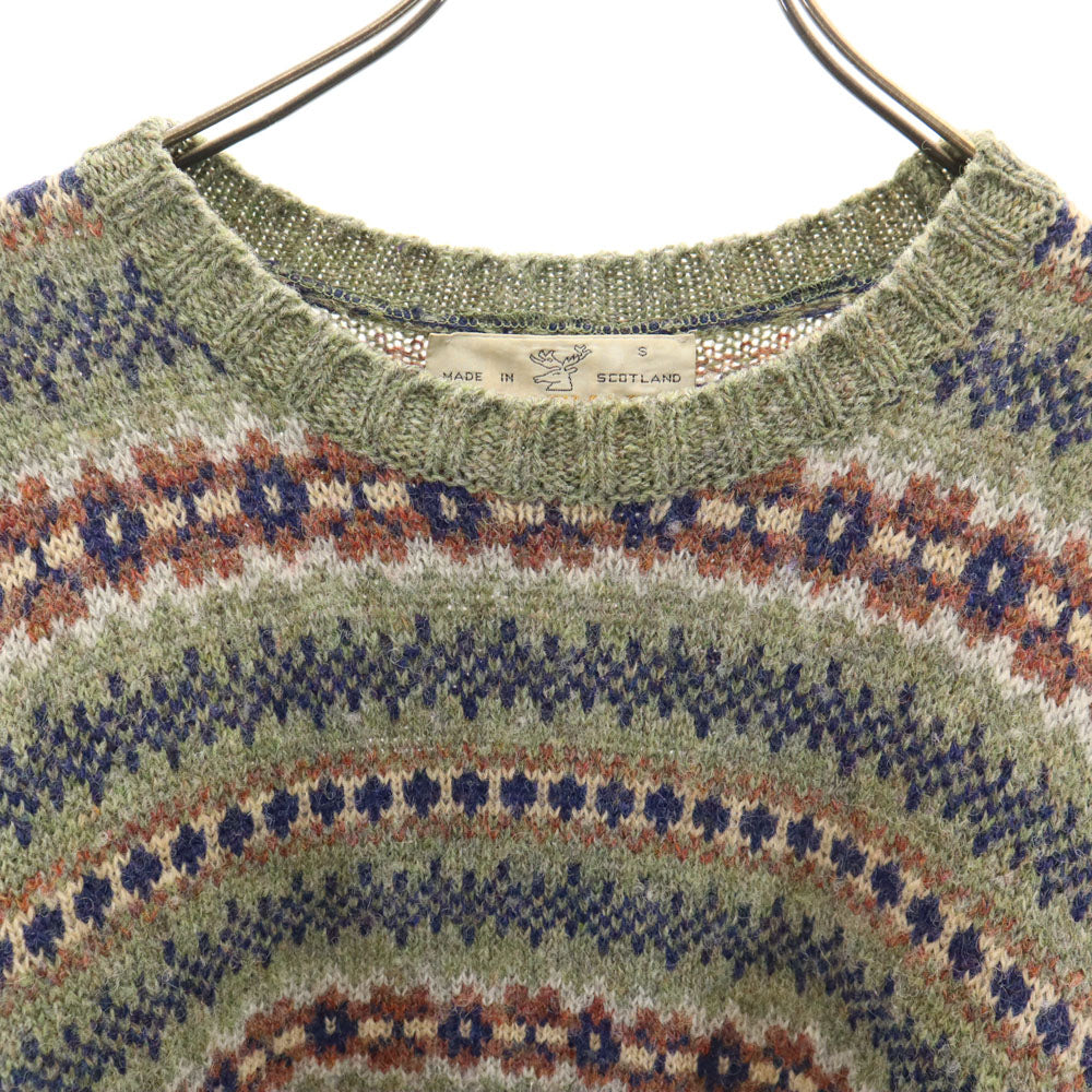 BRAEMAR ブレーマー 80s 90s スコットランド製 オールド 総柄 長袖 セーター S オリーブ系 ニット メンズ