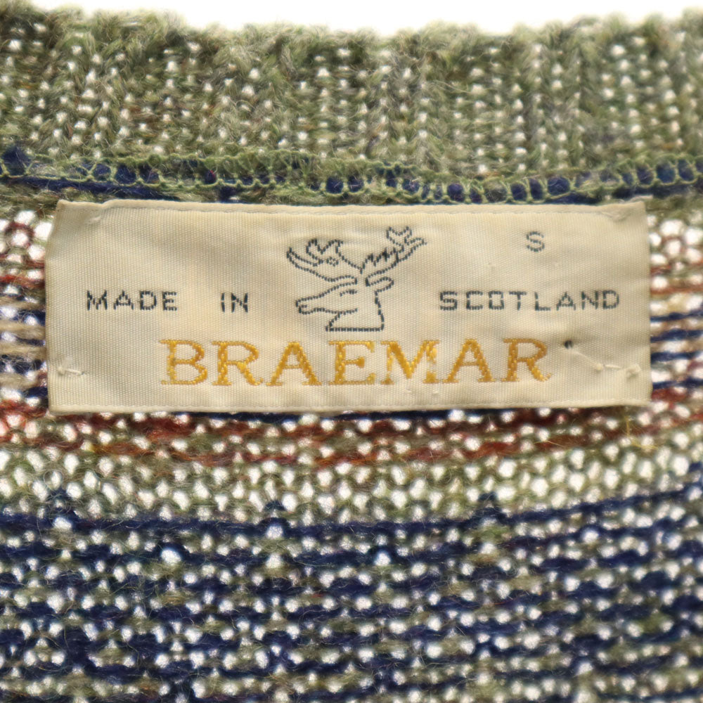 BRAEMAR ブレーマー 80s 90s スコットランド製 オールド 総柄 長袖 セーター S オリーブ系 ニット メンズ