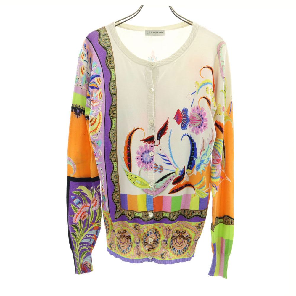 エトロ イタリア製 総柄 長袖 ニットカーディガン 42 アイボリー系 ETRO レディース