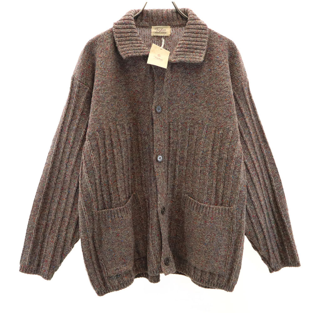 未使用 Taylor アイルランド製 長袖 ニットカーディガン M ブラウン ネップ入り メンズ