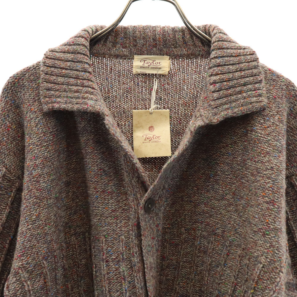 未使用 Taylor アイルランド製 長袖 ニットカーディガン M ブラウン ネップ入り メンズ