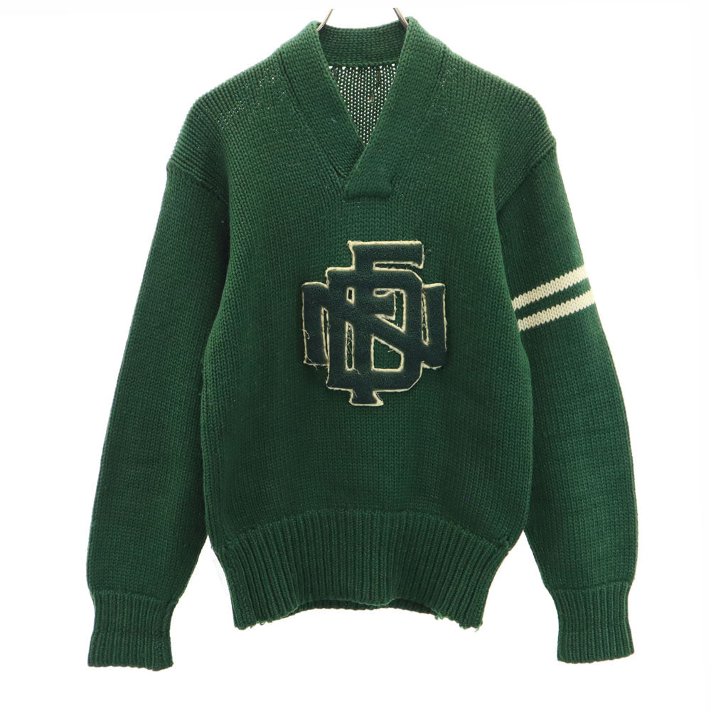 VINTAGE ヴィンテージ 40s 50s 長袖 レタードワッペン セーター グリーン ニット メンズ