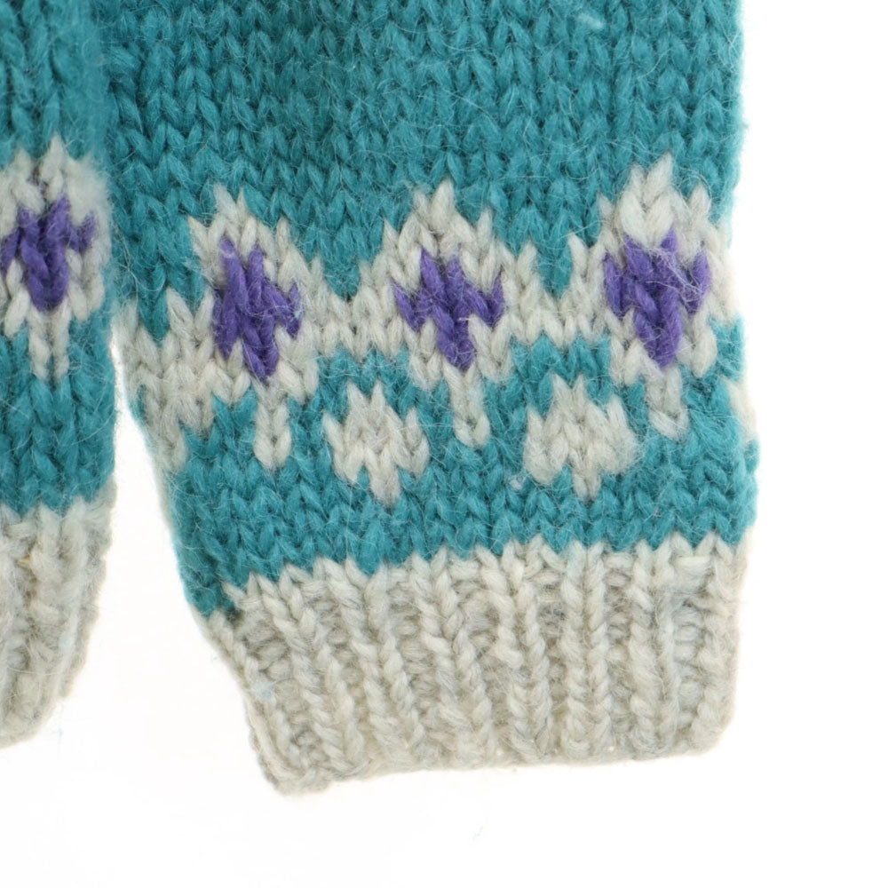 ICELANDIC DESIGN 90s オールド フェアアイル柄 長袖 ニットカーディガン L エメラルドグリーン ICELANDIC DESIGN レディース