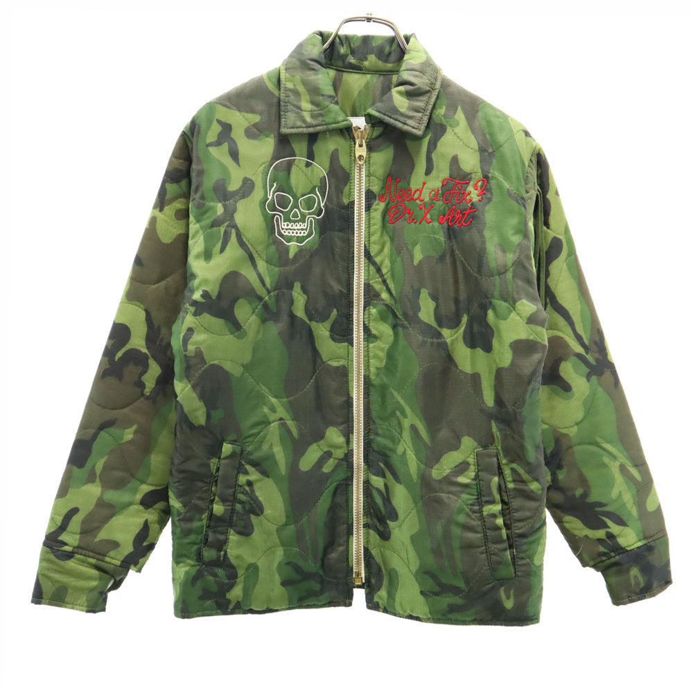 DR ROMANELLI ドクターロマネリ USA製 バックスカル刺繍 カモフラ柄 ベトジャン キルティングジャケット S カーキ 迷彩 メンズ