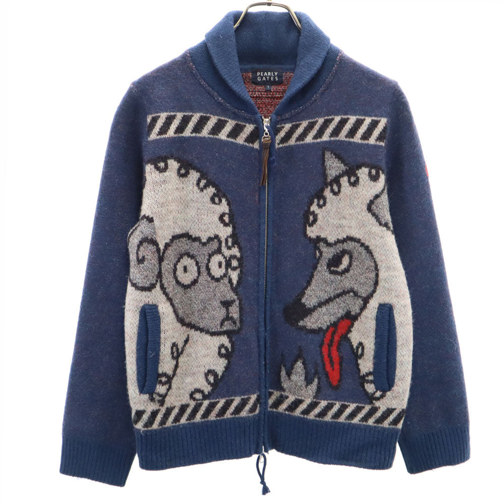 PEARLY GATES パーリーゲイツ 日本製 ゴルフ ショールカラー ニットジャケット 1 ネイビー レディース