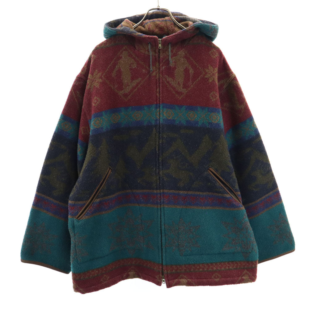 L.L.Bean エルエルビーン 80s ポルトガル製 ウールブレンド ヴィンテージ ノルディック柄 パーカー L ワインレッド 他 メンズ