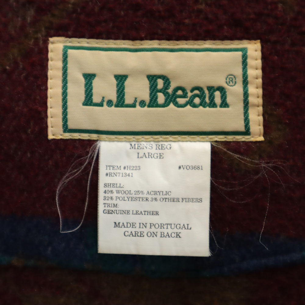 L.L.Bean エルエルビーン 80s ポルトガル製 ウールブレンド ヴィンテージ ノルディック柄 パーカー L ワインレッド 他 メンズ