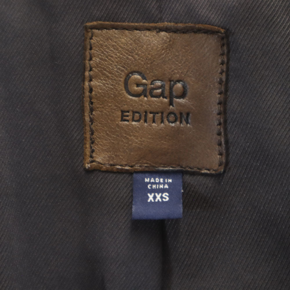 GAP ギャップ ツイード切替 羊革 レザー ライダースジャケット XXS ブラウン 他 EDITION レディース