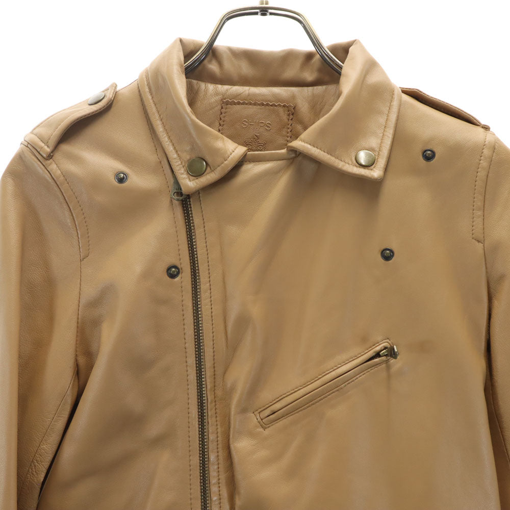 SHIPS シップス 羊革 レザー ダブルライダースジャケット 36 ベージュブラウン レディース