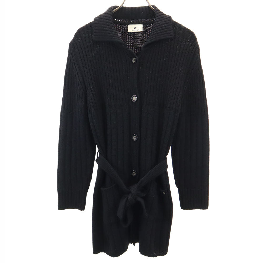AIGNER アイグナー イタリア製 長袖 ニットカーディガン 44 ブラック コート レディース