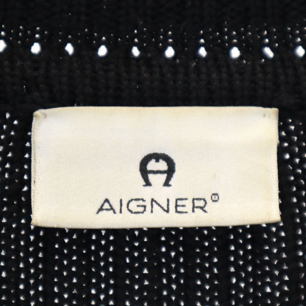 AIGNER アイグナー イタリア製 長袖 ニットカーディガン 44 ブラック コート レディース