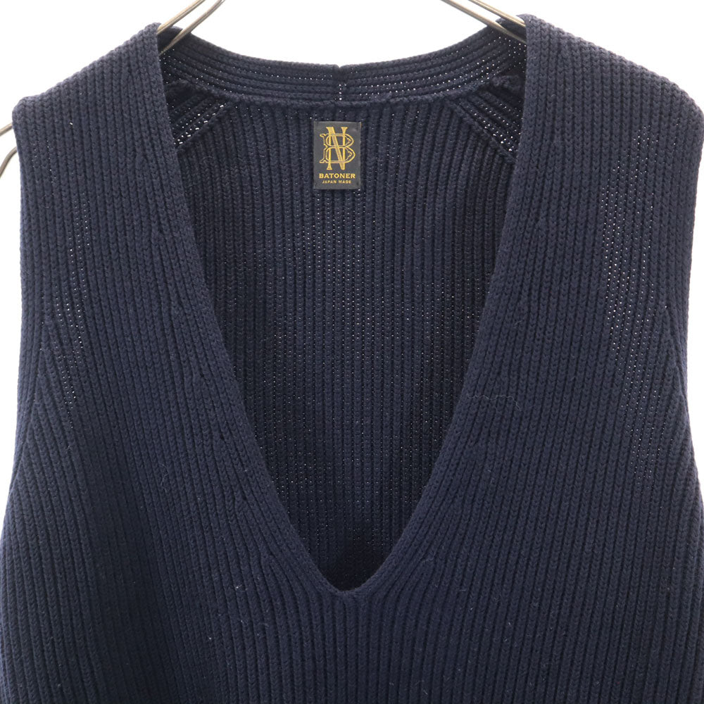 BATONER バトナー 日本製 Vネック ニットベスト 1 ネイビー レディース