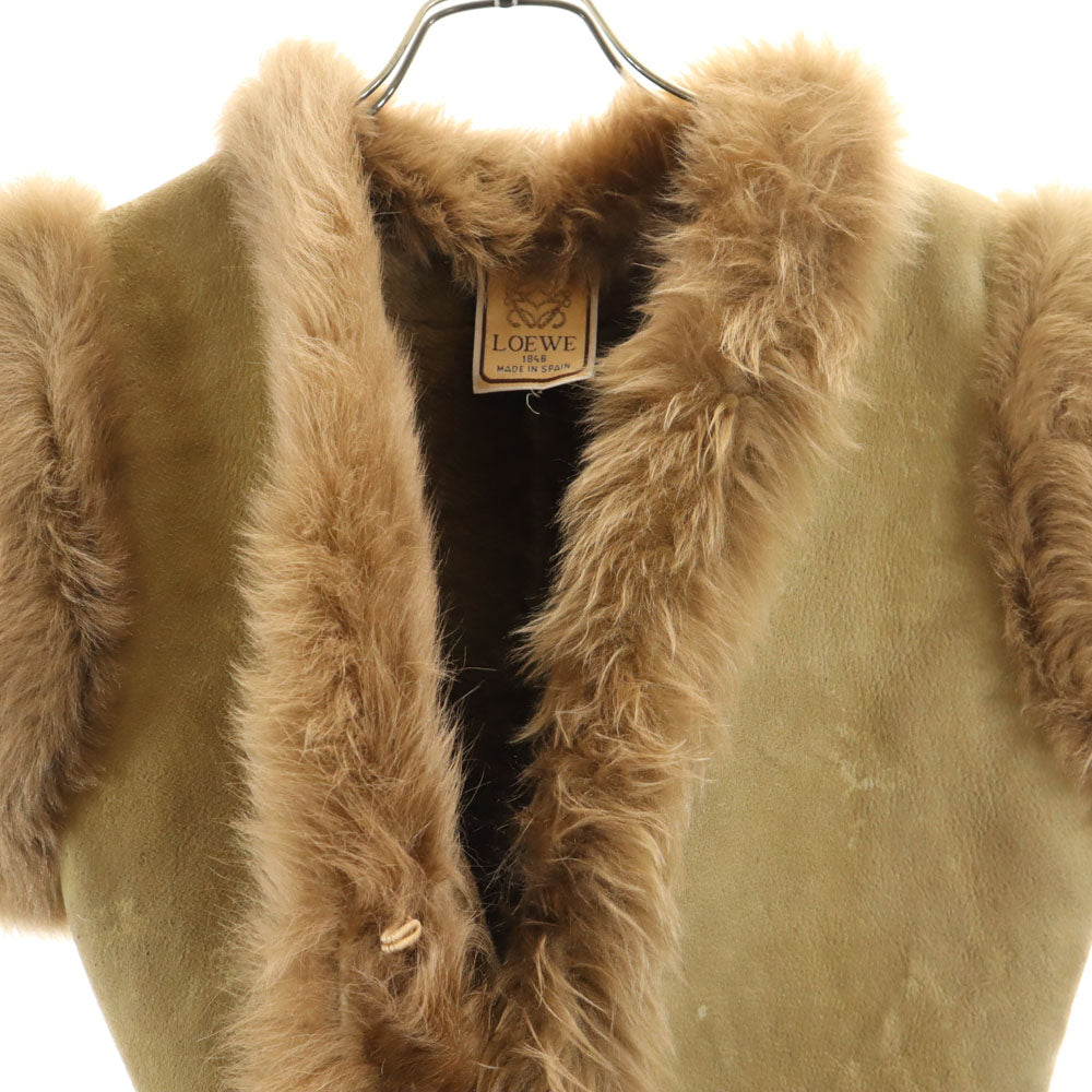 LOEWE ロエベ スペイン製 ムートン ベスト 44 カーキベージュ レディース