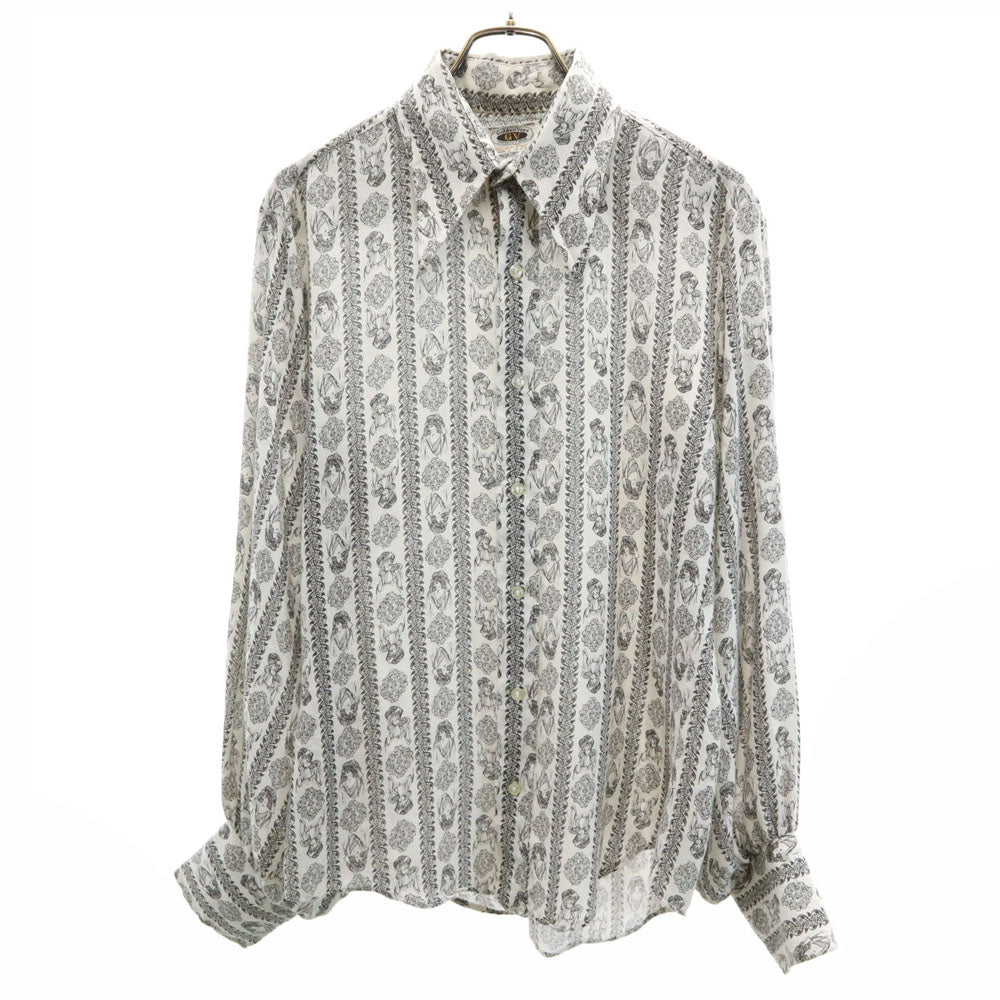 70s 総柄 長袖 シャツ M ホワイト 他 オールド ヴィンテージ メンズ