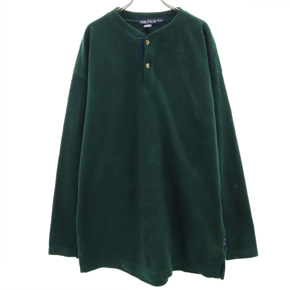 NAUTICA ノーティカ 90s USA製 長袖 ヘンリーネック フリース Tシャツ XL グリーン系 オールド ビッグサイズ メンズ