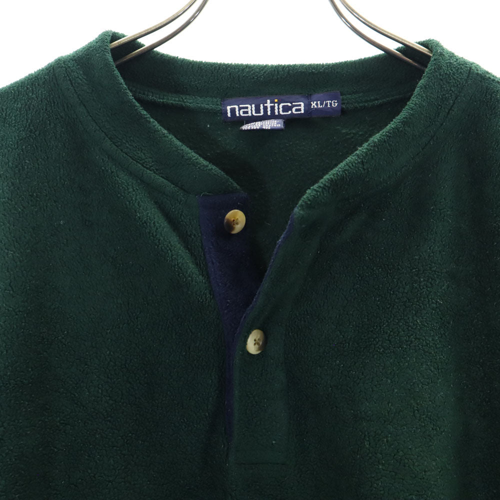 NAUTICA ノーティカ 90s USA製 長袖 ヘンリーネック フリース Tシャツ XL グリーン系 オールド ビッグサイズ メンズ