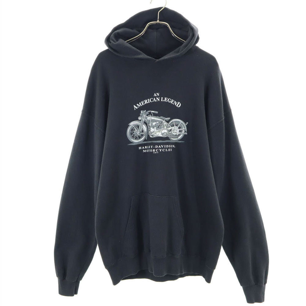 HARLEY DAVIDSON ハーレーダビッドソン 90s USA製 コピーライト 長袖 スウェットパーカー L ブラック系 裏起毛 オールド メンズ